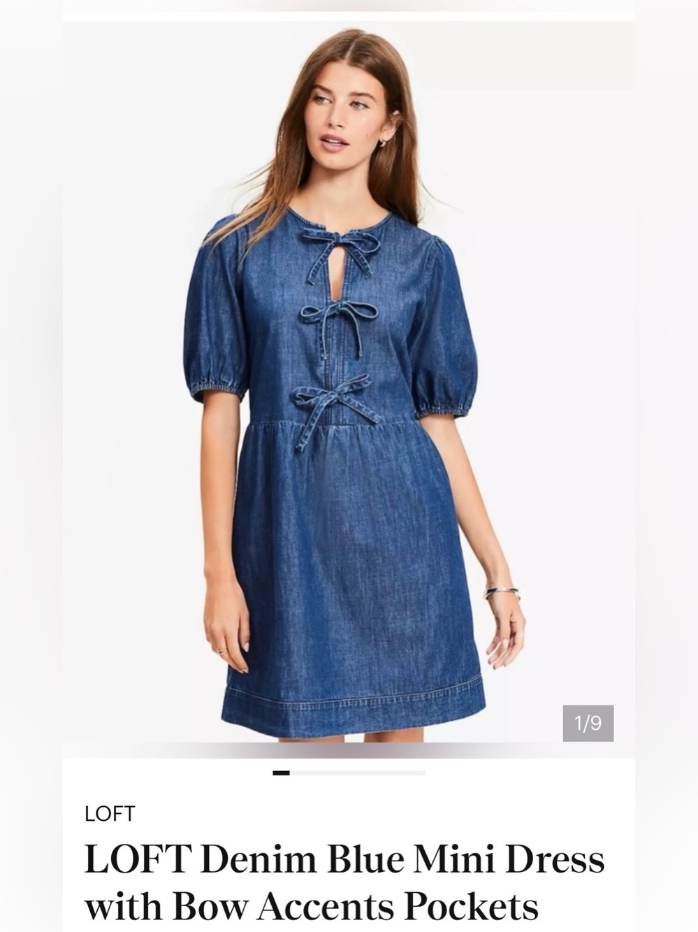 LOFT Denim Mini Dress with Bow Ties - Blue